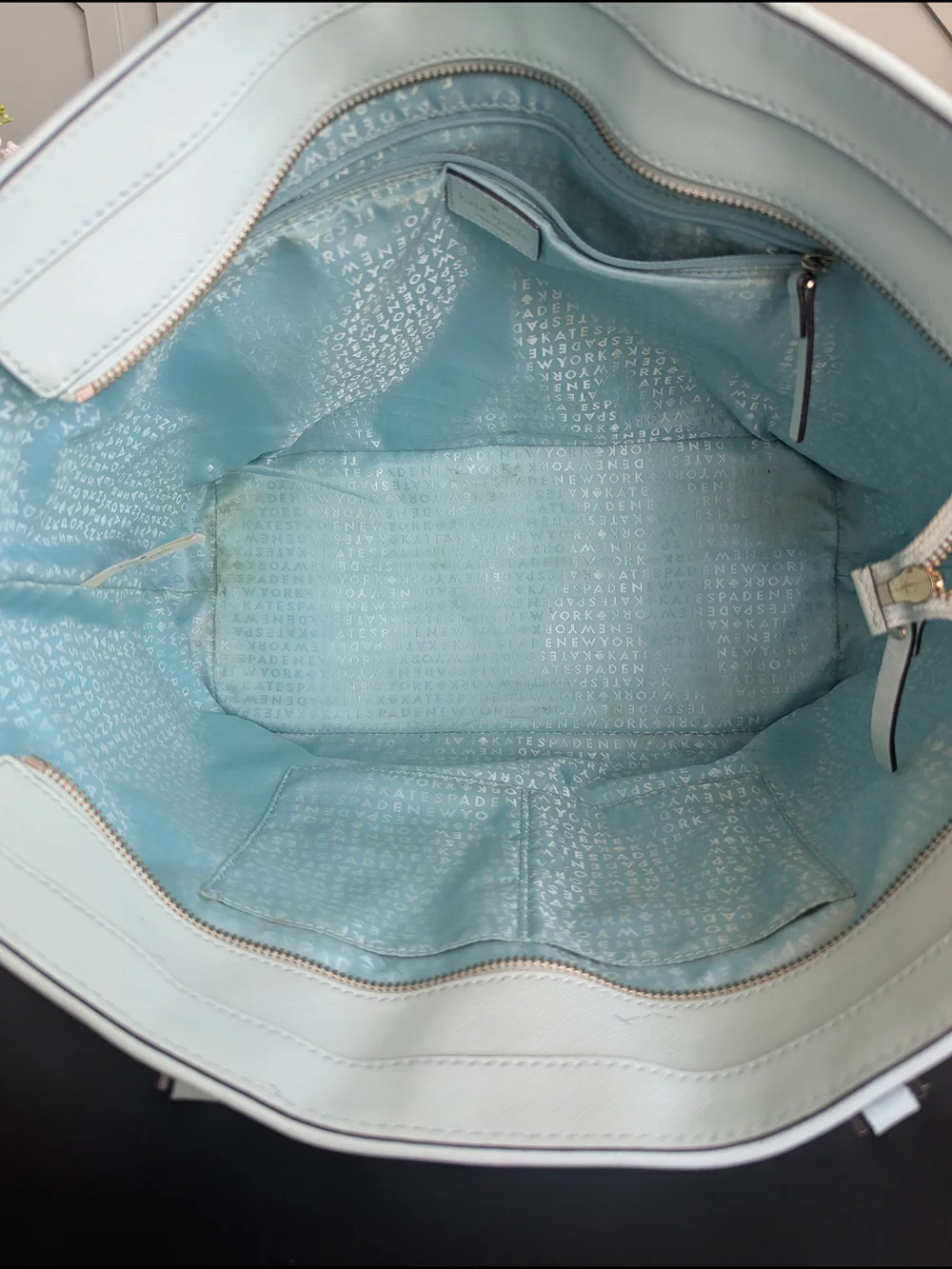 kate spade Light Blue Perforated Leather Tote